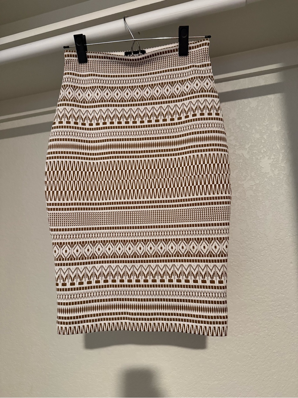 Express Brown and White Geometric Pencil Skirt